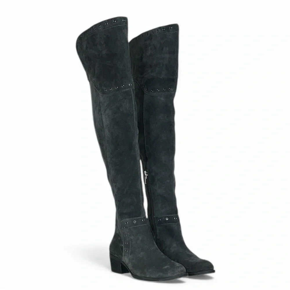 Vince Camuto Bestan Gray Over-the-Knee‎ Women's Boots Grommet Accents SZ 6.5